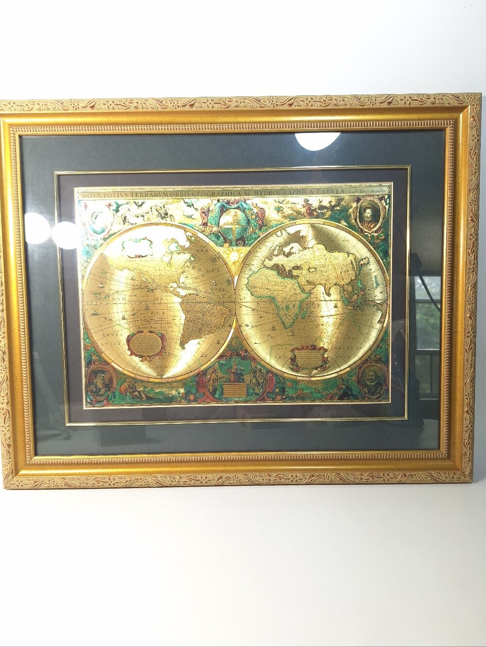 Vintage Gold Foil Old World Framed Map Nova Totius Terrarum Orbis Geographica